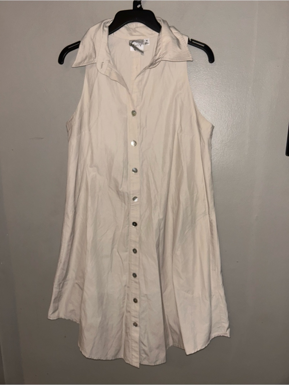 Finley Dress - beige button front & back sleeveless swing dress